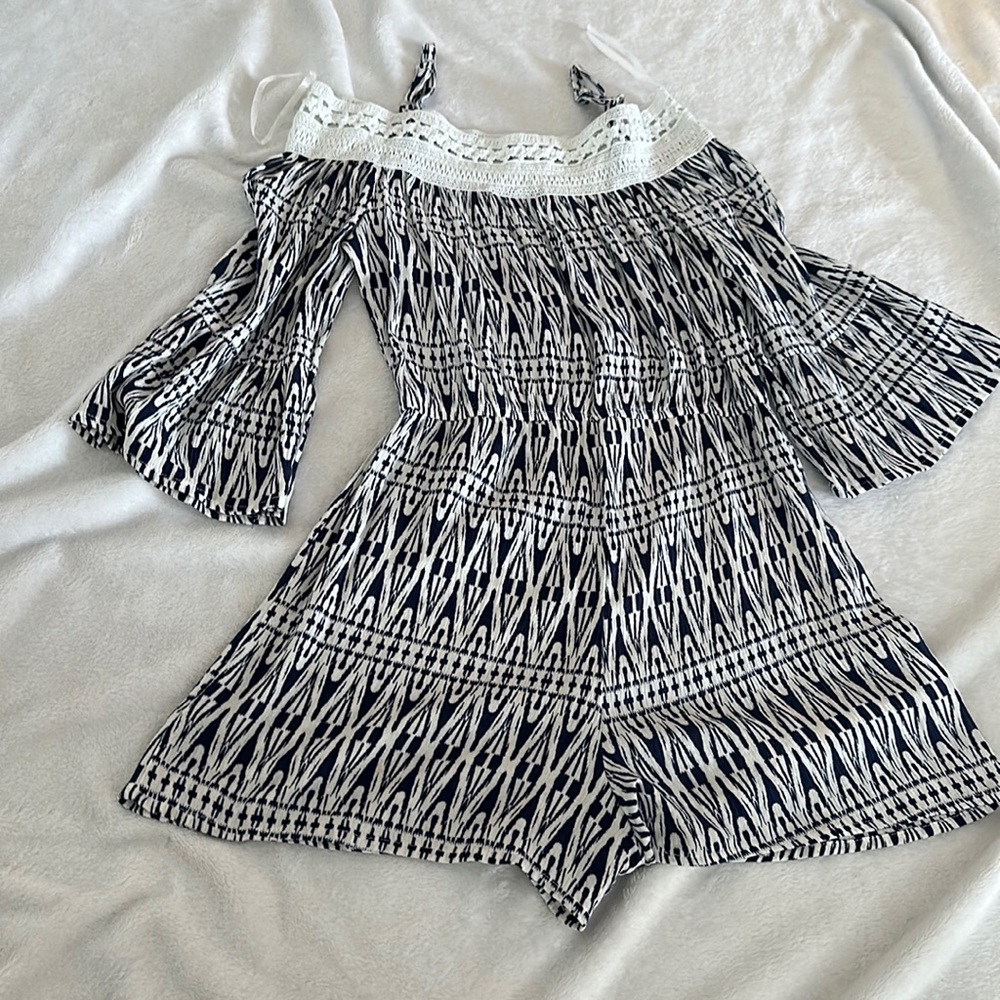 Blue and white girls Romper
